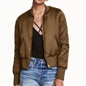 H&M Satin Bomber Jacket - Olive/Dark Green